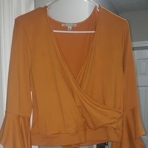 Haute Monde Mustard Wrap Tie Back Shirt